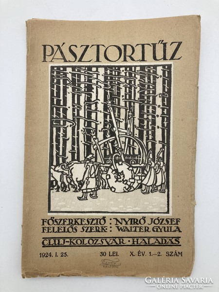 Pásztortűz, 1924. 1-2. szám. - Kós Károly metszetével a címlapon és Tichy Kálmán pecsétjével