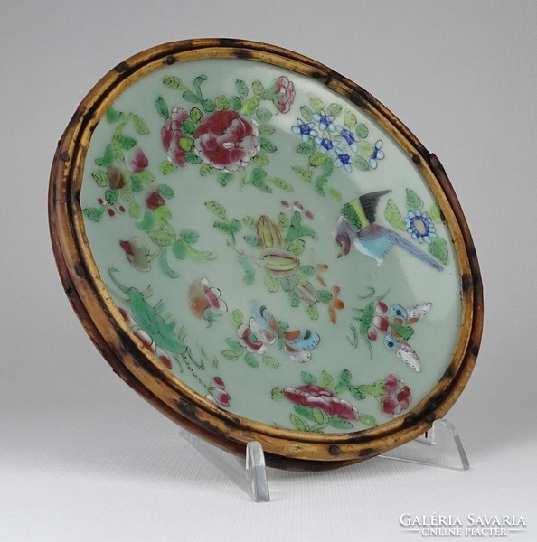 1O724 antique cane rim bird oriental stoneware decorative plate 19 cm