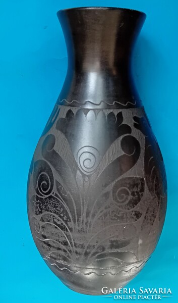 Black glazed ceramic harvest jar and vase
