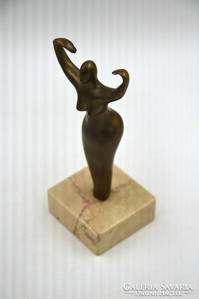 Art deco female bronze statue on a marble plinth, first half of the 20th century