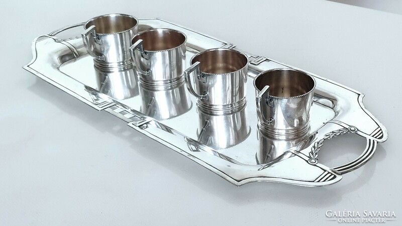 Art Nouveau, silver-plated large tray with 4 cup holders