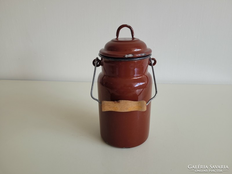 Old 1 l enameled vintage brown small milk jug fur coat enamel jug 1 liter decoration