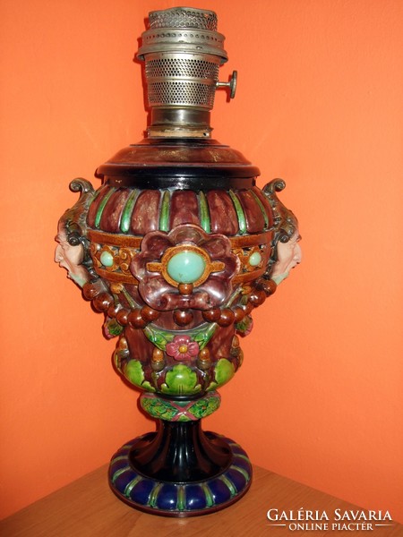 Antique figural majolica petroleum lamp probably English