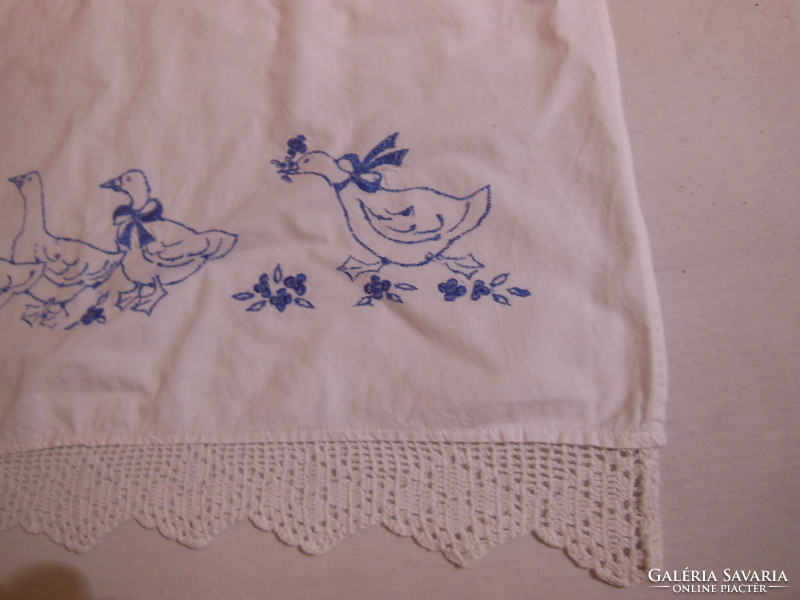 Kitchen towel - 130 x 60 cm - hand embroidery - old - snow white - cotton canvas - flawless
