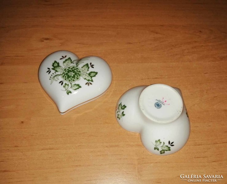 Hollóházi  porcelán Erika mintás szív alakú bonbonier, ékszertartó