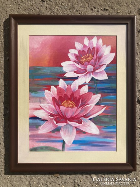 Water lilies - oil/acrylic - 53x43 cm with frame