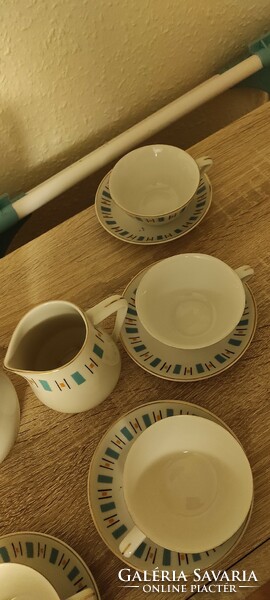 Retró hollóházi tűrkiz porcelán teás készlet