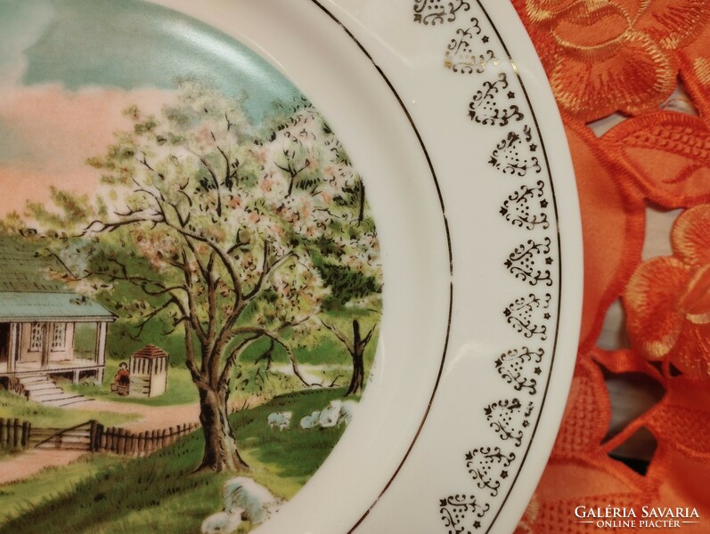 Porcelain decorative plate based on a lithograph by Currier & ives