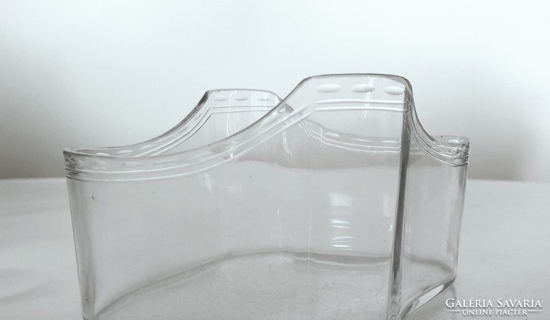 Ezüstözött, bécsi rózsás, osztrák szecessziós asztalközép, eredeti üvegbetéttel