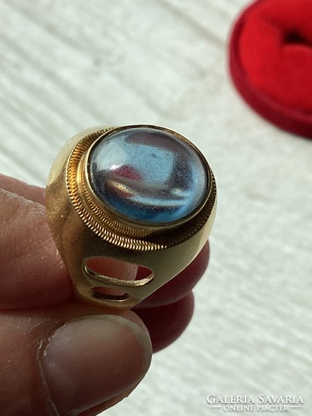 Gold blue stone signet ring