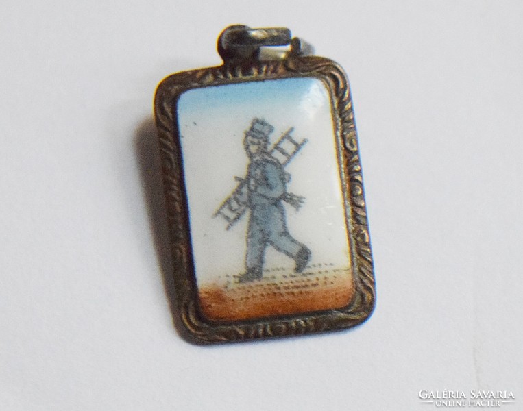 Antique lucky chimney sweep pendant, zsuzsu, fire enamel with silver ring 11 x 16 mm