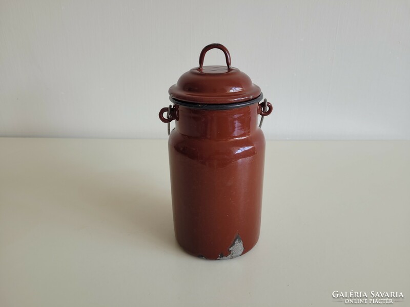 Old 1 l enameled vintage brown small milk jug fur coat enamel jug 1 liter decoration
