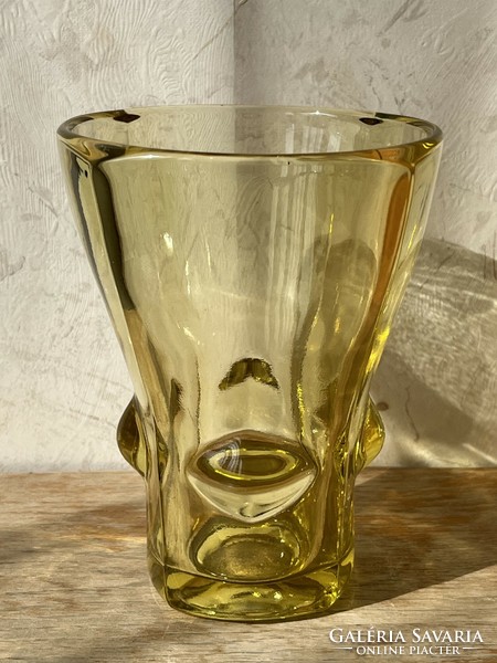 Retro vladislav urban yellow glass vase sklo union rosice glass factory (u0032)