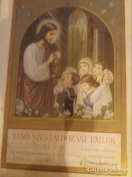 June 9, 1946. Christian first communion memorial card in frame + glass Croatian hymn according to the pictures