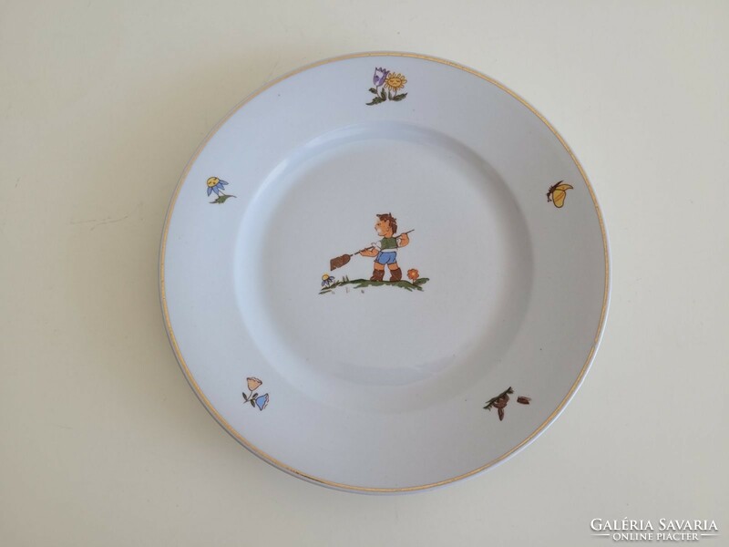 Old Zsolnay porcelain flat plate with fairytale pattern