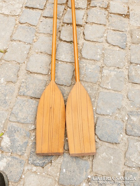 Antique inlaid kayak oar/paddle pair from around 1940 in good condition for wall decoration