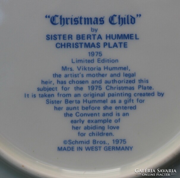 Hummel porcelain decorative plate - Christmas 1975 - schmid
