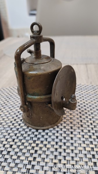 Antique copper mining lamp carbide lamp.