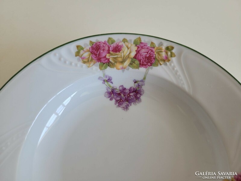 Old porcelain wall plate deep plate with rose pattern and violet garland