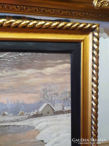 Halápy n. I. With Signo. Winter landscape. Oil on canvas. Very nicely painted. 126X97cm with frame