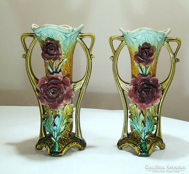 Pair of large French Art Nouveau ceramic vases