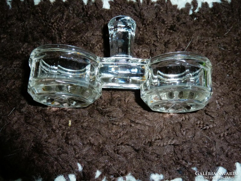 Antique glass 2-bowl salt shaker, perfect, with tongs in the middle