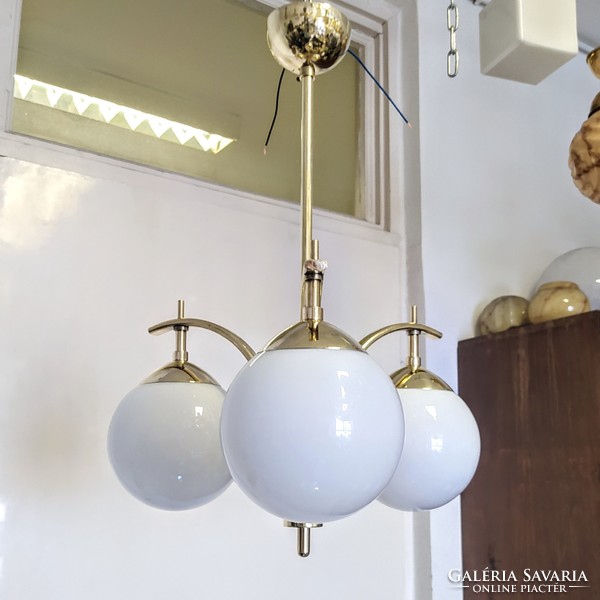 Art deco - Bauhaus csillár - 3 kar, 4 égő - krémszínű búra és ernyők - Lampart