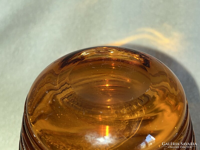 Kézműves borostyán sárga színű méhkas formájú üveg váza (U0033)