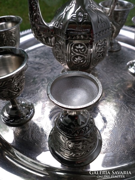 Ottoman Turkish silver-plated eight-piece liqueur set