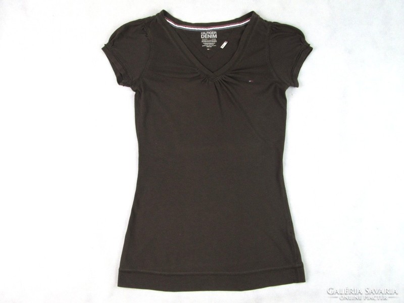 Original tommy hilfiger (s) short sleeve women's dark brown t-shirt elastic top