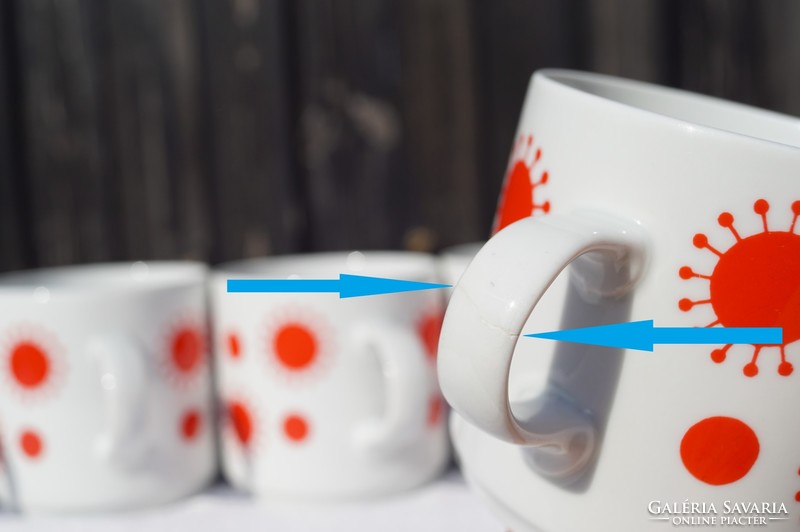 Set of 6 retro Alföld centrum varia sunny red polka dot porcelain mugs