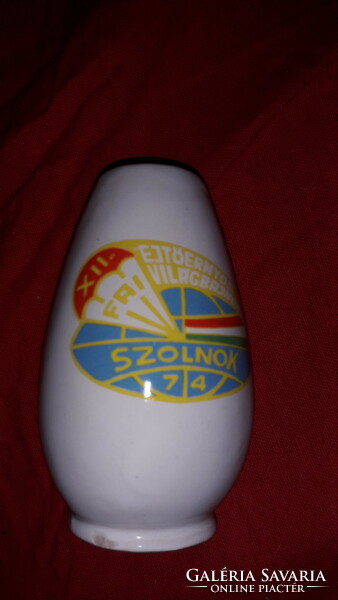 1974. - Wood - xii. Parachute World Championship Szolnok commemorative bodrogkeresztúr ceramic vase 12 cm