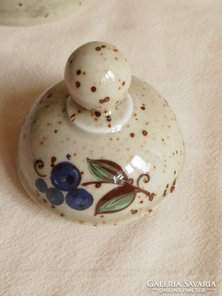Pöttyös mázas kézzel festett virágmintás fedeles porcelán bonbonier tároló Winterling Bavaria német