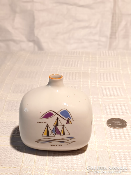 Kőbánya porcelain small vase with Balaton inscription