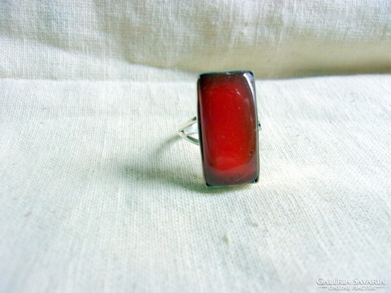 Modern silver ring with carnelian stone decoration