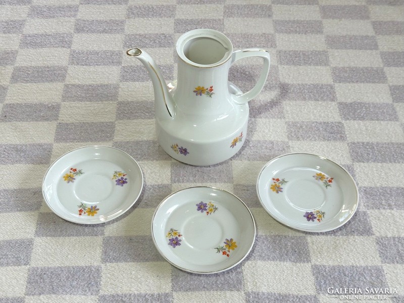 Raven House porcelain coffee set - incomplete gold-edged coffee set pouring pitcher saucer plate