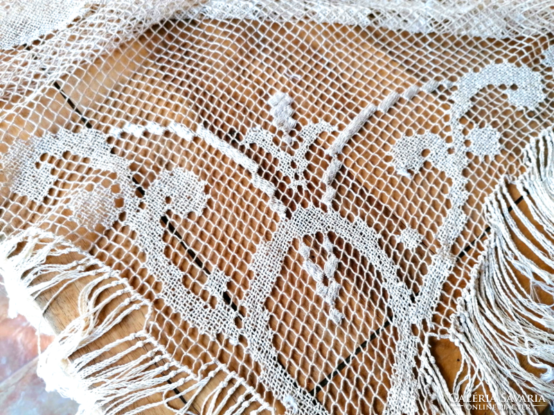Antique old hand crocheted net fillet lace tablecloth table cloth ecru 156 x 118