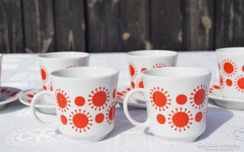 Retro Alfö center varia sunny red polka dot porcelain coffee mocha cup set