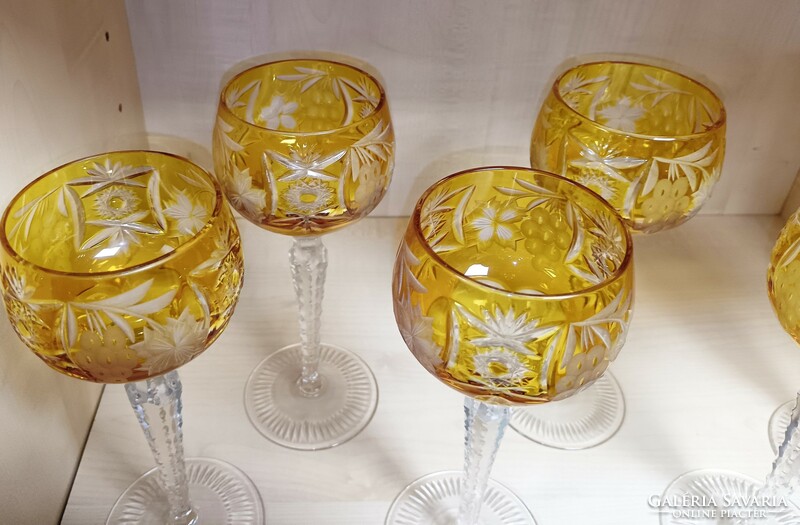 Sárga szőlő mintás kristály boros pohár szett