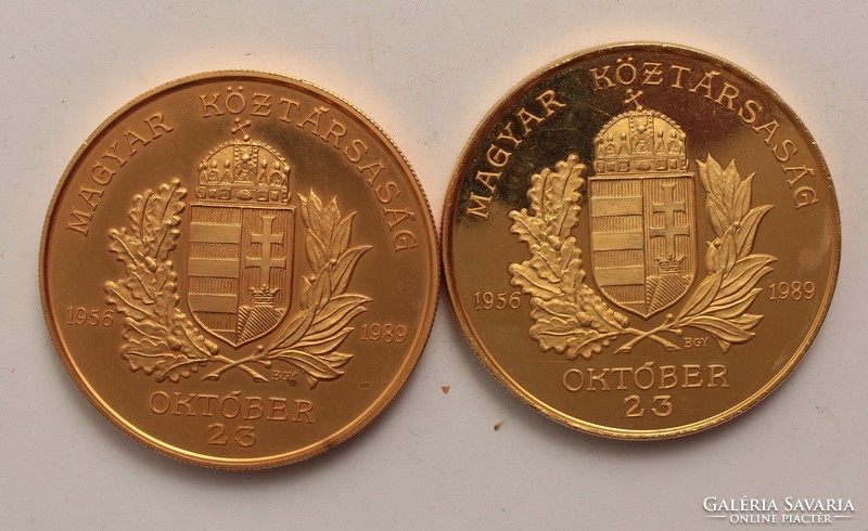 2 gold-plated commemorative medals of October 23, 1956. Diameter 6 cm
