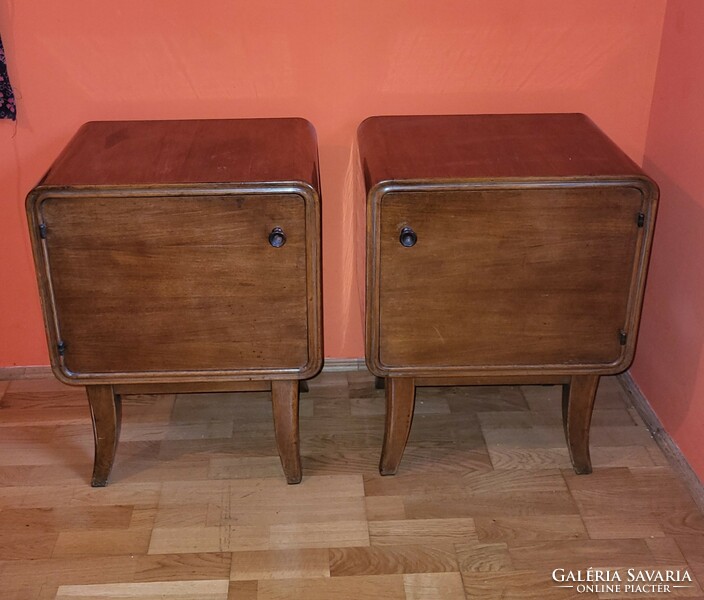 Hard wood nightstand with drawers in a pair, art deco