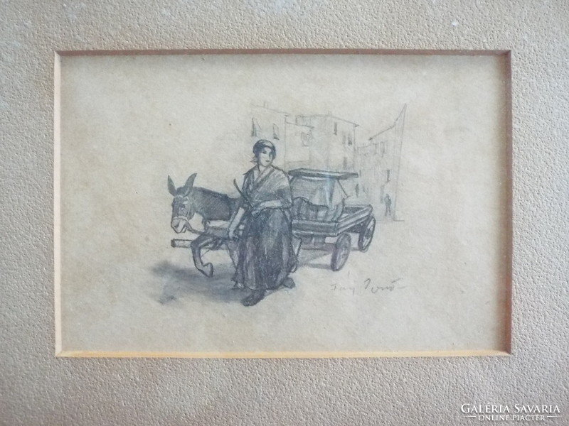 Dezső Fáy (1888 - 1954) - girl carrying water with a donkey cart - description!!!