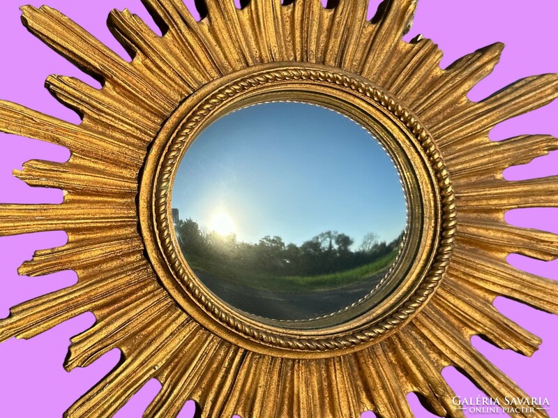 Rare! French sun mirror, sun-shaped panoramic mirror, vintage luxury design, 50s, 60s