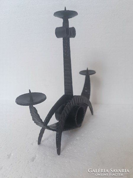 Mcm retro brutalist wrought iron candlestick bieber károly