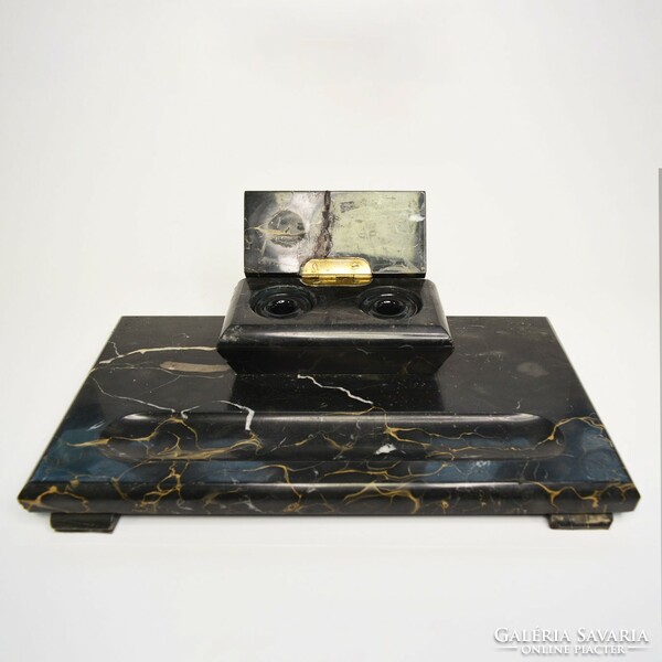 Marble desktop inkstand with marble overlay
