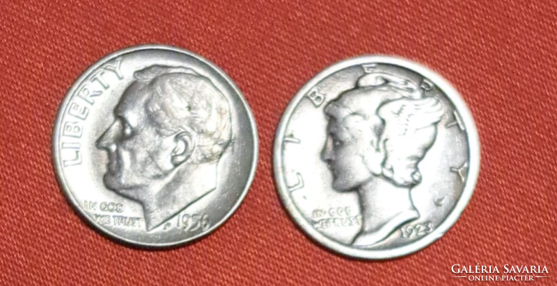 1923, 1956, USA silver 1 dime 2 pieces (762)
