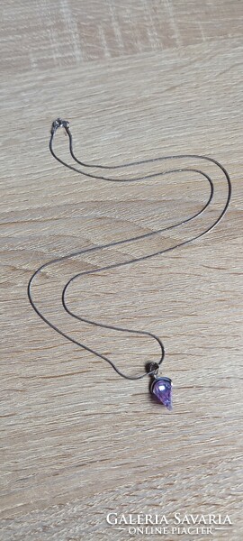 Long (60cm) silver chain with purple pendant