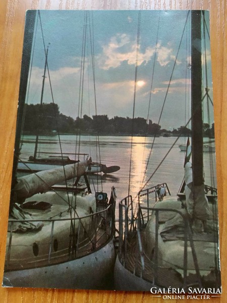 Balaton, hajó, naplemente, 1963-ból