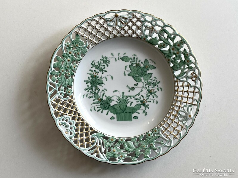 Herend green Indian basket painted openwork porcelain wall plate 24 cm