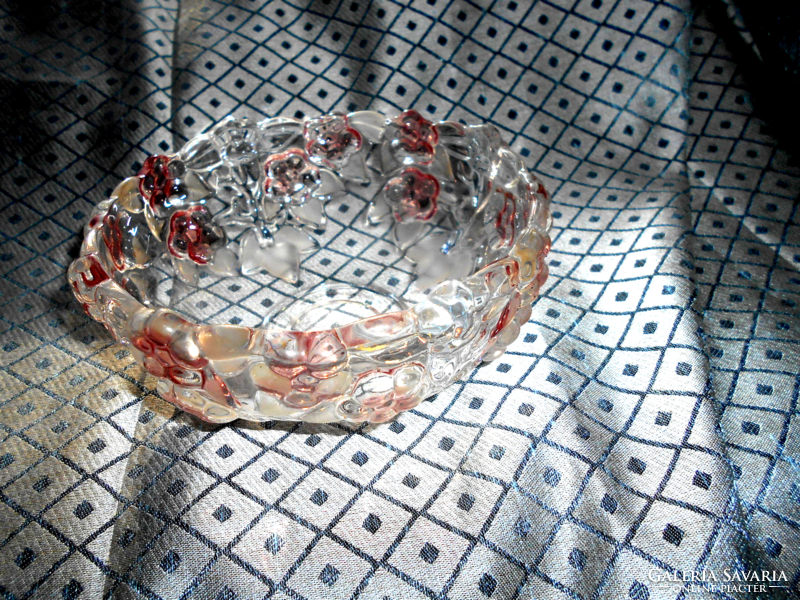 Thick glass convex bowl with flowers - like new, beautiful condition